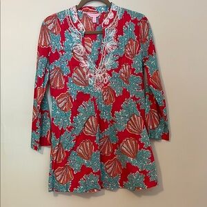 Lilly Pulitzer Red Embellished Tunic with 3/4 Sleeves